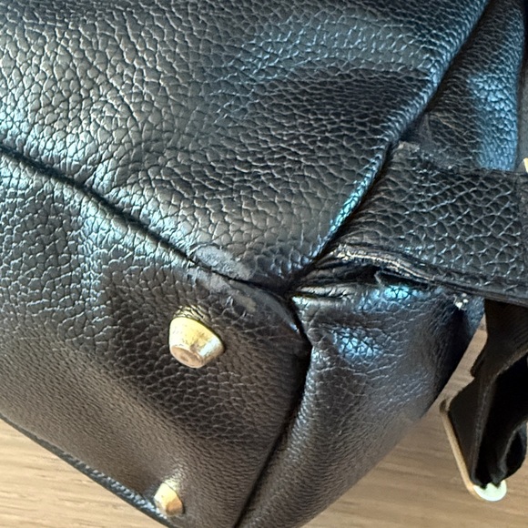 Freshly Picked Black Vegan leather Diaper Backpack with Gold Logo. - Picture 6 of 11